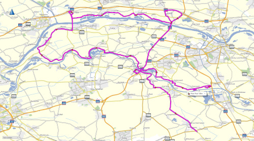 Route over de dijkweggetjes van de Maas en de Waal